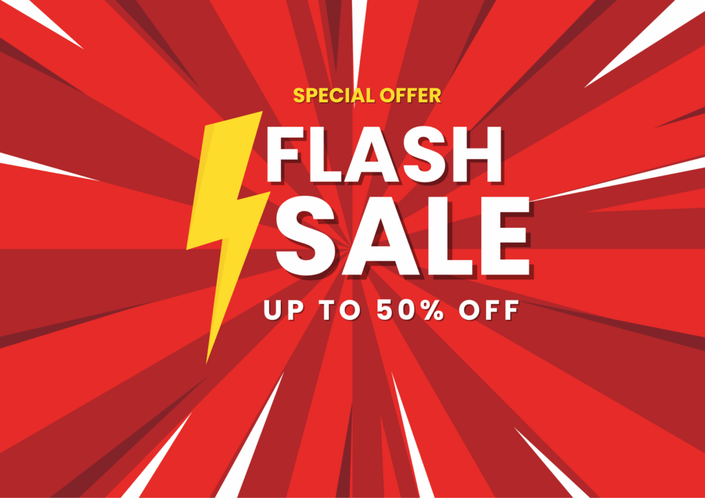 red yellow and white bold flash sale flyer